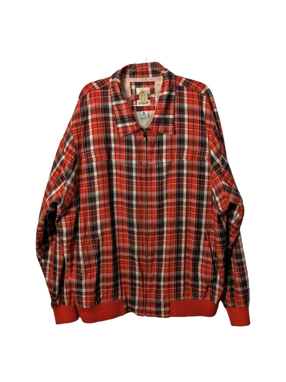Pelle Pelle Vintage Plaid Zip Front Windebreaker Jacket  Orange Brown Gray 4X